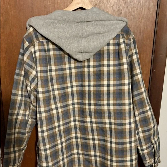 Weatherproof Mens Hooded Sherpa Lined Soft Brushed Plaid Shirt Jacket - Picture 5 of 8